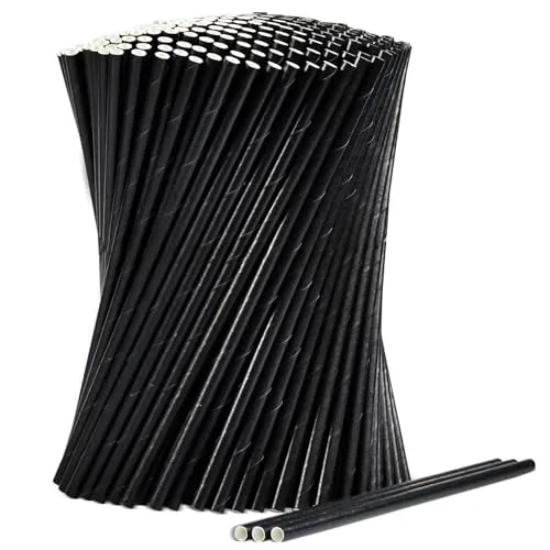 Schwarze Cocktail Papierstrohhalme, Biologisch Abbaubar – 1000 Stück, 19,7 cm x 0,6 cm, für Bars und Restaurants