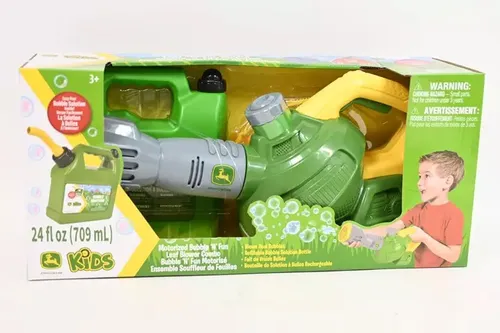John Deere Blasen-Blattbläser-Spielzeug für Kinder - Seifenblasenmaschinen für fantasievolles Spielen im Freien, mit 1,2 l Blasen-Nachfüll-Gaskanne für endlosen Blasenspaß und einfachem Druckauslöser.