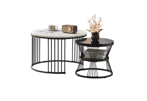 Merax Runder Couchtisch Set in Marmoroptik