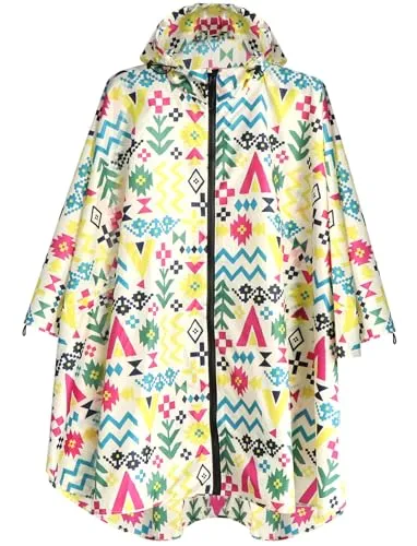 ANYOO Wasserdicht Radfahren Regen Poncho Portable Leichte Regenjacke Mit Kapuze Fahrrad Fahrrad Compact Regen Cape Wiederverwendbare Unisex für Backpacking Camping Outdoors,Geometry,Einheitsgröße