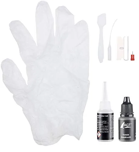AGT Reparaturkleber: Reparatur-Set aus Sekundenkleber und schwarzem Granulat, je 10 ml (Modellbau-Kleber extrem extrastark, Industriekleber & Granulat, Reparaturset)