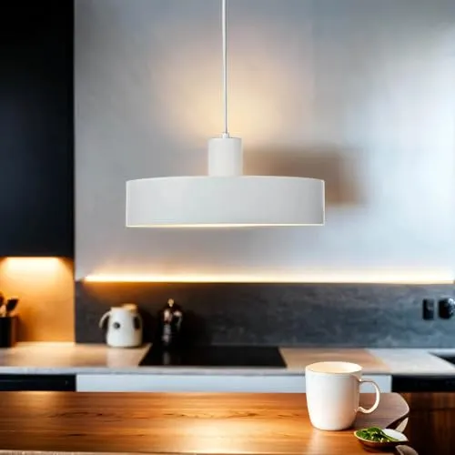 Licht-Erlebnisse Hängeleuchte rund Metall weiß Ø35cm - Hängeleuchte im Industrie-Stil für Esszimmer und Küche, mit extra weit geöffnetem Schirm für optimale Lichtstreuung und individueller Lichtgestaltung durch E27 Leuchtmittel.