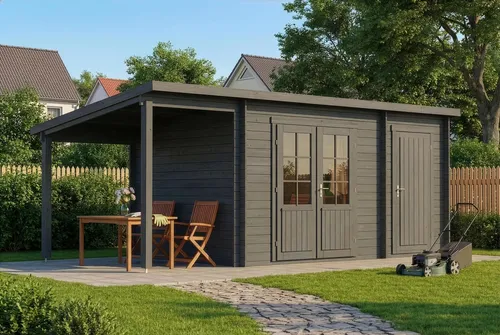Alpholz Gartenhaus Maria mit Anbau & Schleppdach, 600x279 cm - Gartenhaus mit Anbau und Schleppdach, ideal für Gartengeräte und gemütliche Sitzecke. Maximale Funktionalität für Ihr Garten-Wohnzimmer!