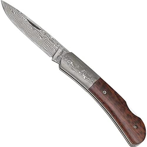 Haller Damast-Taschenmesser Schlangenholz, braun - Hochwertiges Taschenmesser mit 7 cm Klinge aus Damast und edlem Schlangenholzgriff. Ideal für Outdoor-Aktivitäten und Sammler.