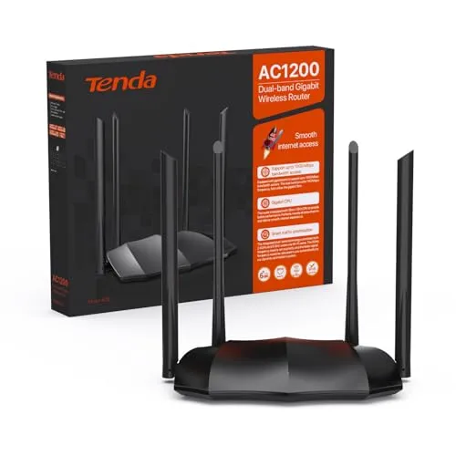 Tenda AC8 Dualband WLAN Router - Drahtloser Router mit 1200 Mbit/s Geschwindigkeit, 4x6dBi Antennen für optimale Signalstärke und MU-MIMO für mehrere Geräte gleichzeitig. Ideal für HD-Streaming und Online-Spiele.
