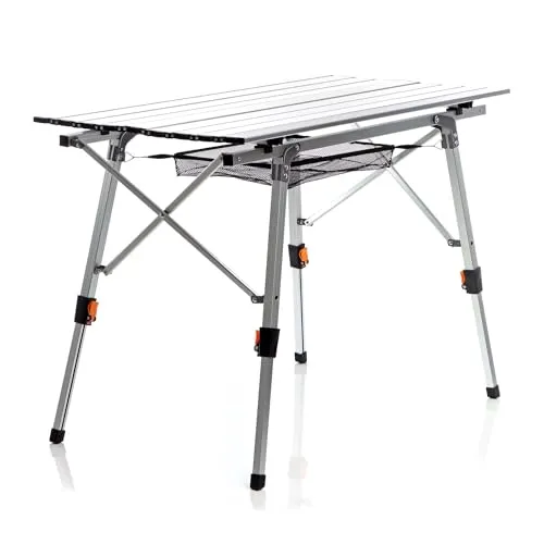 Wiltec Faltbarer Campingtisch 90x53 cm höhenverstellbar Klapptisch aus Aluminium max. 30kg mit aufrollbarer Tischplatte Camping Rolltisch Falttisch Garten Balkon Outdoor Tisch Tisch faltbar
