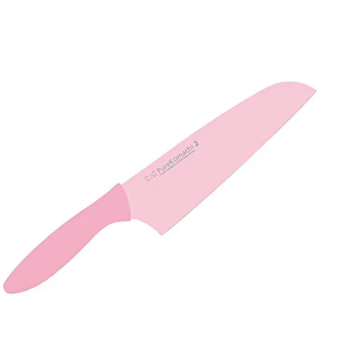 KAI Pure Komachi 2 Santoku 15 cm Klingenlänge - rostfreier Kohlenstoffstahl 53 HRC - Antihaftbeschichtung mit Polyprophylen Griff - Farbe Litschi - japanisches Küchenmesser