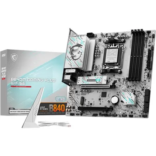 840M GAMING PLUS WIFI6E Mainboard - µATX Mainboard mit modernem AM5 Sockel, ausgestattet mit WiFi 6E für blitzschnelle Internetgeschwindigkeiten und optimalen Gaming-Support.