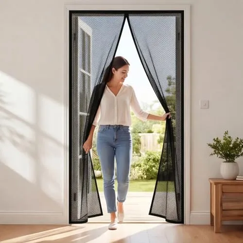 Fliegengitter Magnet Tur 246 x 200 cm Verschiedene Größen Fliegengitter Balkontür Ohne Bohren Selbstschließend für Wohnzimmer Terrassentür, Schwarz