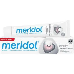 Meridol Zahnpasta Zahnfleischschutz und Sanftes Weiß, 75ml - Zahnpasta mit 2-fach Wirkformel für antibakteriellen Schutz, entfernt Verfärbungen und sorgt für gesunde Zähne und Zahnfleisch. Ideal gegen Zahnfleischbluten und Parodontitis.