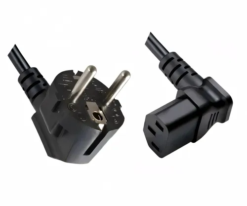 Produktbild DINIC Netzkabel Schuko auf C13 90 Grad nach oben abgewinkelt, 1,mm² , VDE, 3m