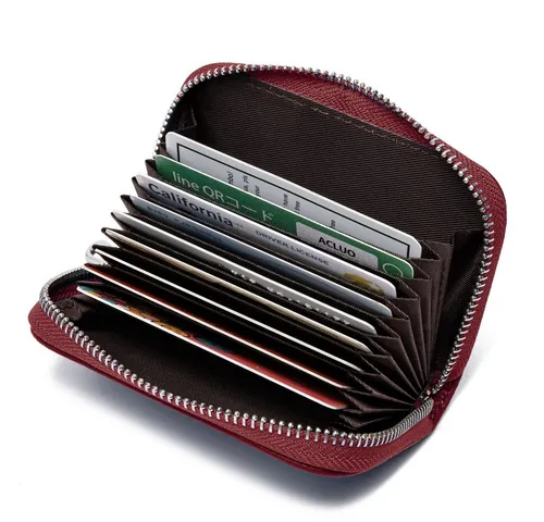 Fomax Geldbörse aus Leder, elegantes Kartenetui 100% Echtleder, Etui für viele Karten, mit rundum Reißverschluss, edles Kreditkartenetui