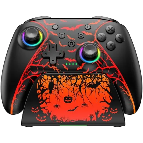 Switch 2 Controller für Switch/Switch OLED/Switch Lite,RGB Lichteffekte Pro Controller Wireless mit Ladestation und Turbo, Bluetooth Gamepad mit Hall Joystick Trigger Kein Drift und Dead Zones,Farbe