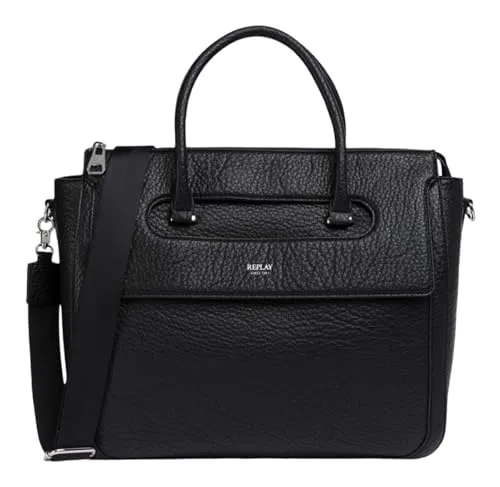 Replay Shopper Tasche Leder 37 cm schwarz - Elegante Handtasche aus hochwertigem Leder, 37 cm groß und perfekt für den täglichen Gebrauch.