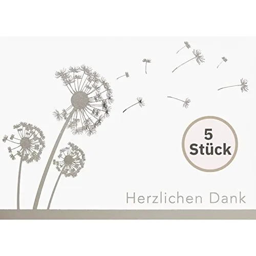 Perleberg Danksagungskarten Trauer 5 Stück - Trauerkarten mit Umschlag - Liebevolle Beileidskarten mit Umschlag - DankTrauerkarte - hochwertige Karten zur Trauer in 10,5 x 14,5 cm