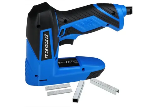 monzana Handtacker Elektrotacker 2in1 mit Softgrip - Tacker für vielseitige Anwendungen, inklusive 400 Klammern und 100 Nägeln, ideal für Heimwerkerprojekte und Bastelarbeiten.