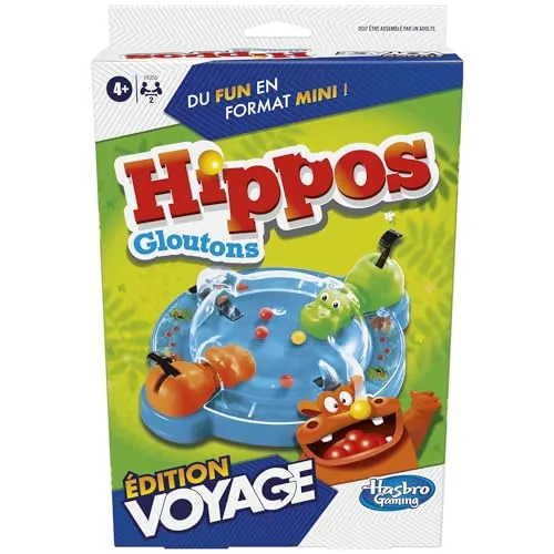 Hasbro Gaming Hippos Glatzen Reise-Edition, tragbares Spiel für 2 Spieler, Reisespiele für Kinder, enthält 2 Nilpferde