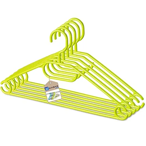 KADAX Kleiderbügel aus Kunststoff, 5 Stück, 360°drehbarer Haken, eingekerbte Schultern, Hosensteg, platzsparende, rutschfeste, Garderobenbügel für Hemd, Hosen, Rock, Jackenbügel (Grün)