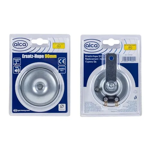alca® Hupe Signalhorn 90 mm 12 V elektrisch 440 Hz Hochtöne 110 dB laut silberne Farbe universell für viel Fahrzeuge EU-zertifiziert