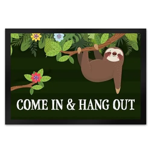 trendaffe Come in & Hang Out Fußmatte XL mit Faultier Motiv in weiß von trendaffe