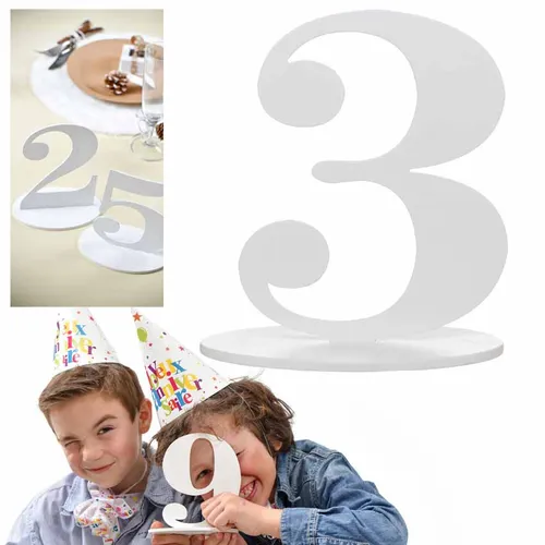 Holz-Deko-Zahl weiß 16cm mit Ständer Tischdekoration Geburtstag Tischnummer