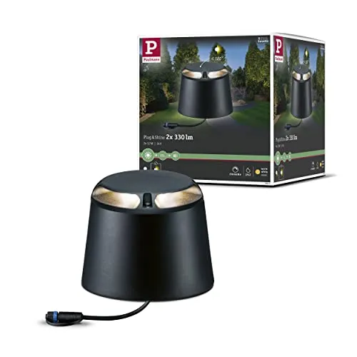 Paulmann Plug&Shine LED-Bodenaufbauleuchte 3 W Warm-Weiß 93917 Anthrazit 2er Set - Lampen: Sicherheitslicht im Dunkeln mit blendfreier, seitlicher Lichtabstrahlung. Inklusive integrierten LED-Leuchtmittel für warmweißes Licht (3000 K), ideal für vielseitige Anwendungen.