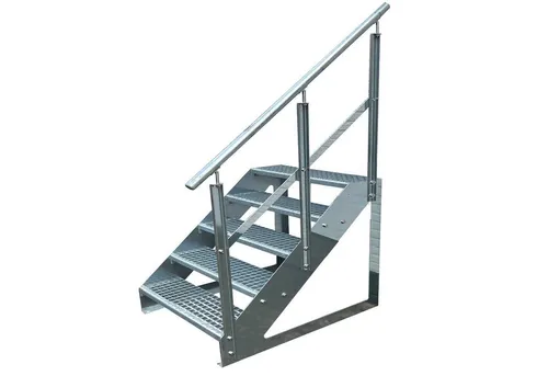 Kaminbau Mierzwa Außentreppe Premium Treppe Verzinkt mit oder ohne Geländer, für Geschosshöhen bis 95.00 cm, Stufen Gitterroststufen nach DIN 24531, (Höhe 95 cm, Stufenbreite und Geländerart wählbar), Gartentreppe Stahltreppe Wetterfest Rostfrei Feuer-Verzinkt Rutschfest