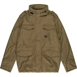 Vintage Industries Orton M65 Textiljacke - Oliv - L - Funktionsjacke aus schwerer, enzymgewaschener Baumwolle mit verstecktem Kapuzenkragen und praktischen Taschen – ideal für Outdoor-Aktivitäten und urbanen Style.
