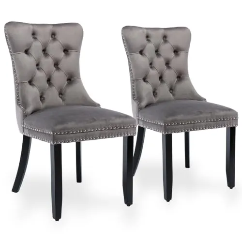 SEEDWAVE Esszimmerstühle 2er Set mit Samt-Bezug – Elegante Polsterstühle für Esszimmer und Küche (Grau)