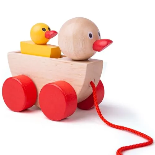 Bigjigs Holz-Ziehspielzeug Mama-Ente mit Küken