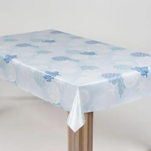 laro Wachstuch-Tischdecke Wachstischdecke Gartentischdecke Strand Muschel Koralle Blau, Muster:Strand Muschel Koralle Blau, Größe:100x140