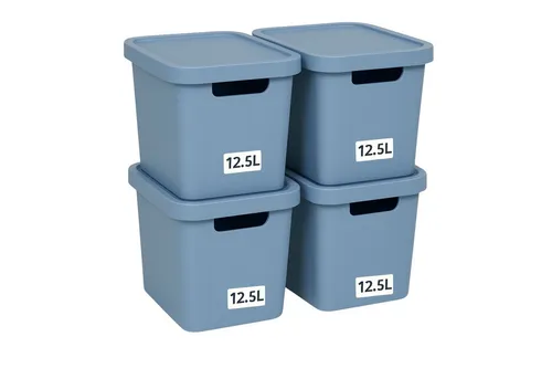 Plastard Aufbewahrungsbox mit Deckel, 4er-Set - Praktische Lagerboxen aus BPA-freiem Kunststoff, stapelbar und witterungsbeständig. Ideal für Spielzeug oder als Transportbox, mit einem Fassungsvermögen von 12,5 Litern.