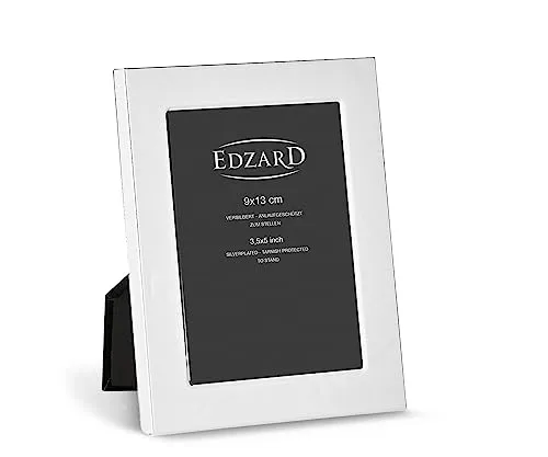 EDZARD Bilderrahmen Altamura für Foto 9 x 13 cm, edel versilbert, anlaufgeschützt, mit Samtrücken, Fotorahmen zum Stellen