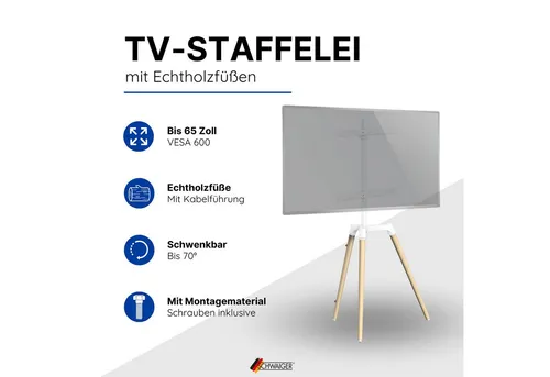 Schwaiger TV-Ständer 658231, (bis 65 Zoll, schwenkbar, bis 35 kg, bis VESA 600mm, integrierter Kabelkanal)