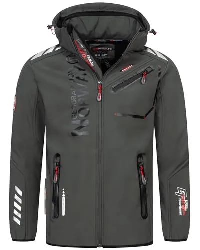 Geographical Norway Herren Herbst Winter Jacke Softshell Jacke Outdoor Regen Übergangs, Farbe:dunkelgrau-Schwarz, Größe:S