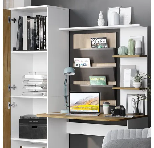 Vicco Schreibtisch Tessa - Moderner Arbeitsplatz in Weiß/Goldkraft Eiche - Schreibtisch mit 2 Türen, modernem Design und kompakten Maßen (122.9 x 33.4 cm), ideal für kreative Arbeitsplätze oder Home Offices.