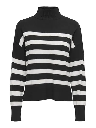 ONLY Stehkragenpullover ONLBARI L/S HIGHNECK KNT - Streifenpullover mit hohem Kragen, ideal für stylische Outfits und kalte Tage. Strapazierfähiger Feinstrick sorgt für Komfort und Wärme, perfekt für Büro oder Freizeit.