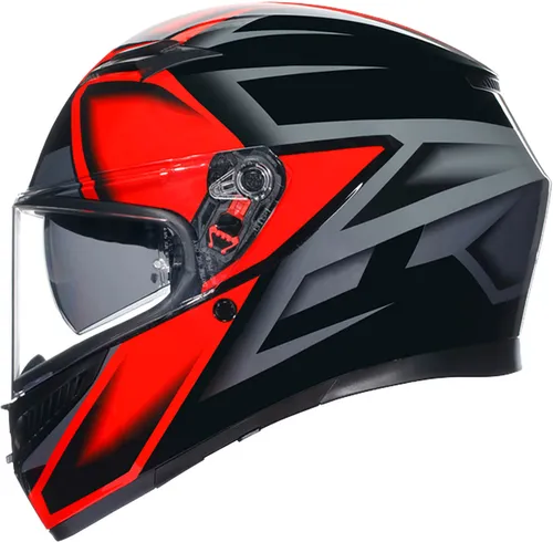 AGV K3 Compound Integralhelm (schwarz/rot/grau), L (59) - Motorradhelm mit HIR-TH Außenschale und integriertem Mikrometrischem Verschlusssystem für optimalen Komfort und Sicherheit.