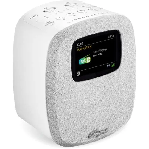 Sangean DCR83WEISS Radiowecker mit DAB+, Bluetooth & USB-Ladefunktion - Radios mit DAB+ Empfang und 27 entspannenden Naturgeräuschen für besseren Schlaf. Kompaktes Design, ideal für den Nachttisch, mit Weckfunktion und Bluetooth-Lautsprecher.