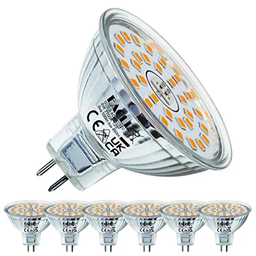 EACLL GU5.3 LED Warmweiß 6W - 6er-Pack für Halogen MR16 - Energiesparlampen mit 550 Lumen, flimmerfrei und sofortige Helligkeit. Ideal für Innenbeleuchtung, hohe Energieeffizienz und über 30.000 Stunden Lebensdauer.
