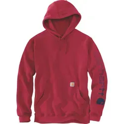 Carhartt Logo Kapuzenpullover - Rot (R59) - L - Herren-Sweatshirt aus mittelschwerer Baumwollmischung, ideal für kühle Tage. Bequeme Passform mit verstellbarer Kapuze und praktischen Handwärmetaschen.