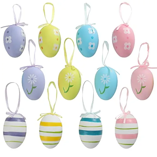 TRIXES 12 Stück hängende Ostereier aus Kunststoff – Dekorationen für das Haus – Schmücken Sie einen Osterbaum, einen Korb, eine dekorative Holzschale, die Ostereiersuche und mehr