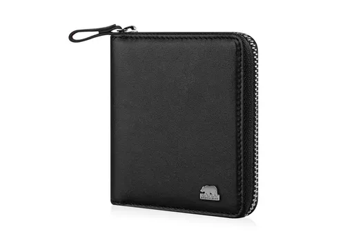 Brown Bear Geldbörse Classic 8009 mit umlaufenderm Reißverschluss aus Echtleder, mit 10 Kartenfächern und RFID-Schutz Farbe Schwarz Nappa