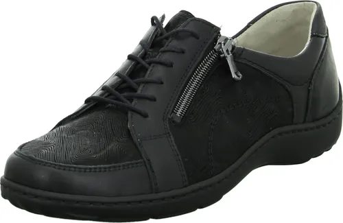 Waldläufer Henni Damen Schnürschuh - Schwarz Glattleder - Größe 37.5 - Sneaker mit herausnehmbarem Fußbett und Massage-Effekt, ideal für lose Einlagen; bequeme, flexible Laufsohle für optimalen Gehkomfort und schmale Ferse.
