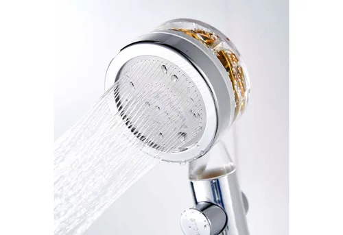 HAC24 Handbrause Duschkopf Chrom Ø 8 cm Filtration Ionen Wasserfilter, (1-tlg., für gereinigtes & weicheres Wasser), mit wechselbarem Filter