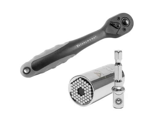 STAHLWERK Drehmomentschlüssel 3/8 Umschaltknarre Universalsteckschlüssel Adapter (Packung, 1 St), Chrom-Vanadium Stahl