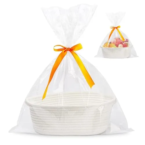 Geschenkkorb Leer, Korb Geschenk aus Baumwolle Geflochtener Korb mit Geschenktüten und Bändern für Hochzeit Aufbewahrung Geburtstag Babyparty(Weiß)