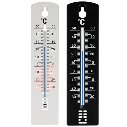 Lantelme Gartenthermometer 2er Set | 20cm Farbe Weiß und Schwarz aus Kunststoff | Außenthermometer Analog Temperatur -35 bis 50°C | Thermometer auch für Innen Zimmer Balkon