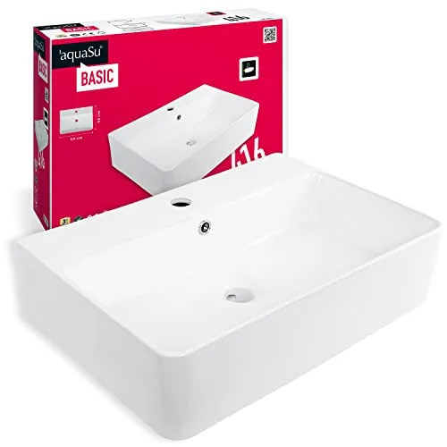 aquaSu® Basic Waschtisch 416 – Elegantes Waschbecken 60x42 cm mit Überlauf