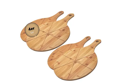 hausleben Pizzaschneidebrett Doppelpack aus Bambus - Pizzaschneidebrett aus 100% Bambus mit praktischem Griff, ideal zum Servieren und Schneiden von Pizzen, Durchmesser 33 cm.
